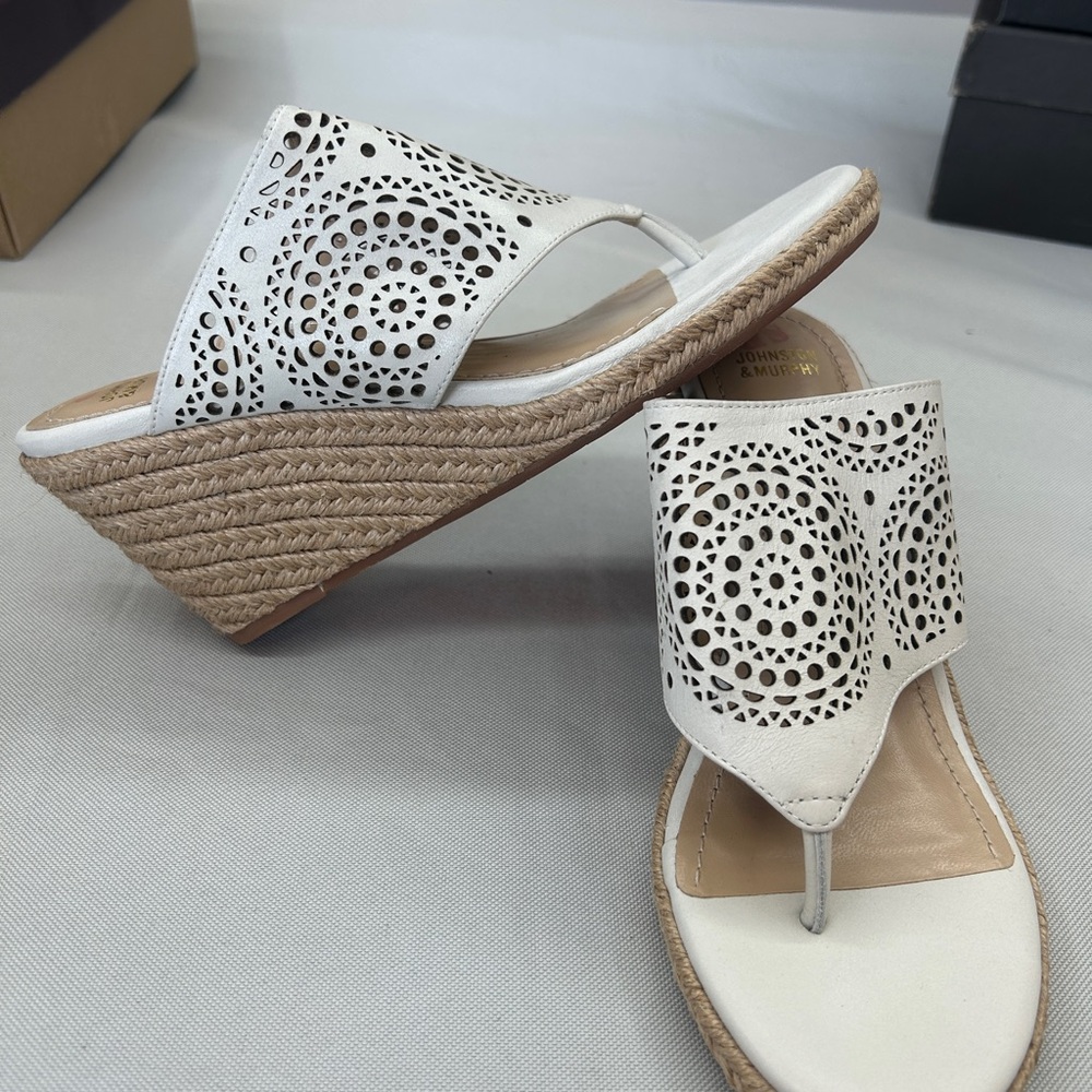 Johnston & Murphy White Wedge Sandals